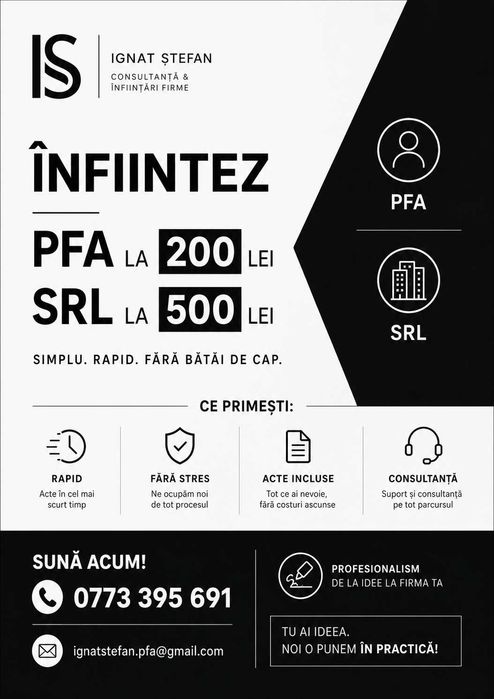 Infiintare firma (PFA / SRL) / ONRC