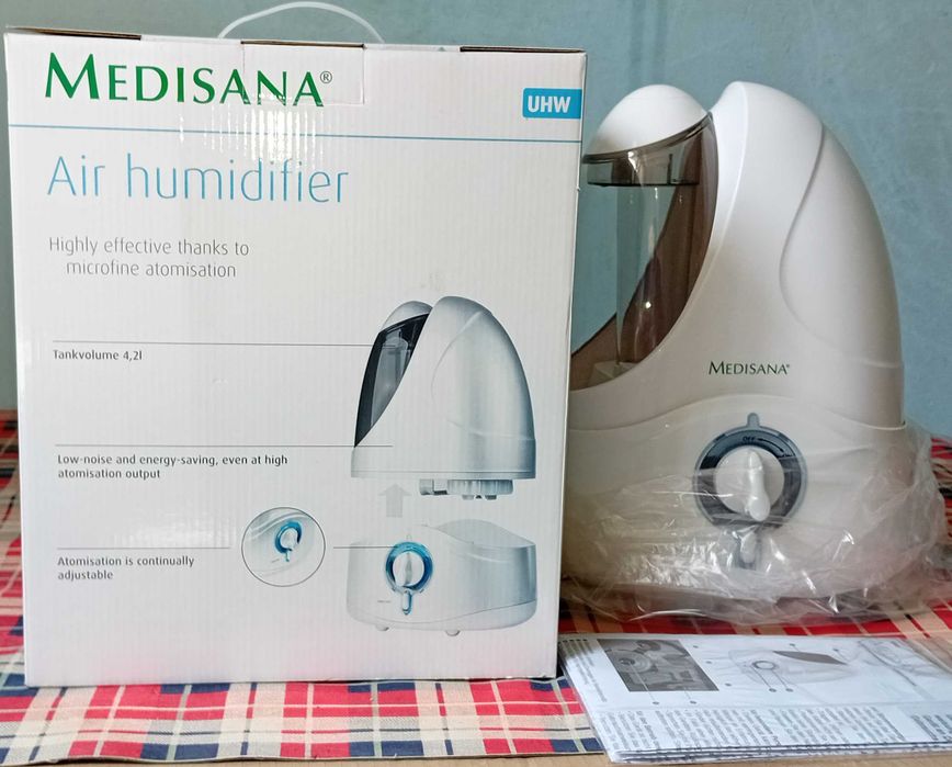 Umidificator de aer Medisana, UHW, ultrasonic, cu nebulizare ultrafina reglabila pe trepte. Absolut nou.