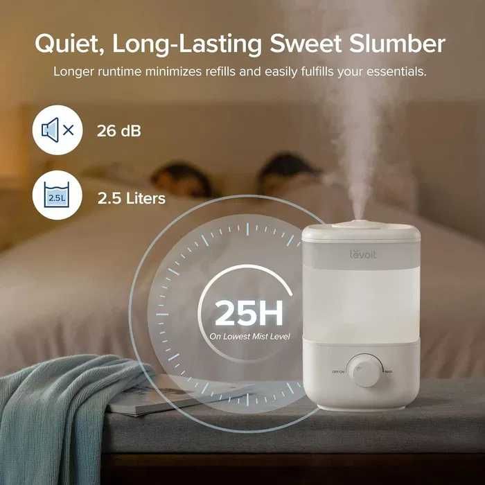 LEVOIT Овлажнители за въздух, резервоар 2,5 л за голяма стая, 28dB