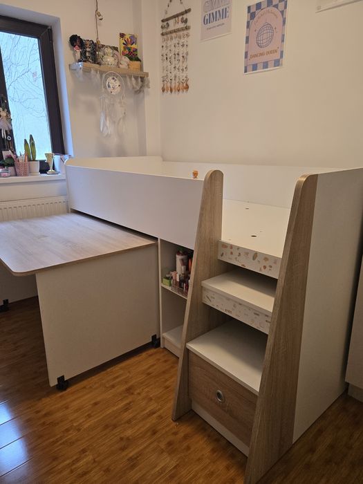 Ansamblu Pat Copil cu birou si spatii de depozitare