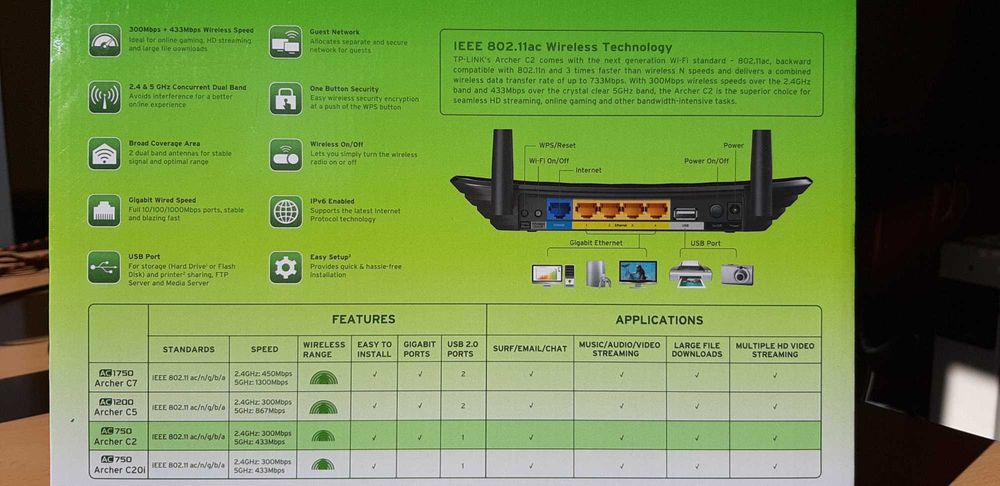 Интернет рутер TP-LINK AC750 Archer C2 продавам изгодно