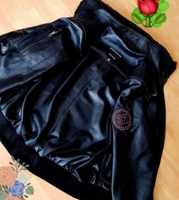 Geaca piele 100% naturala Aeronautica Militare/tip aviator,guler detas