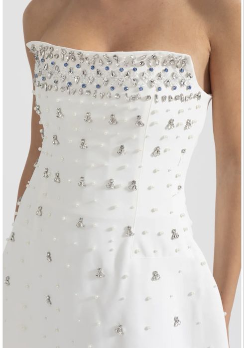 Бяла елегантна рокля с камъчета – XS/S