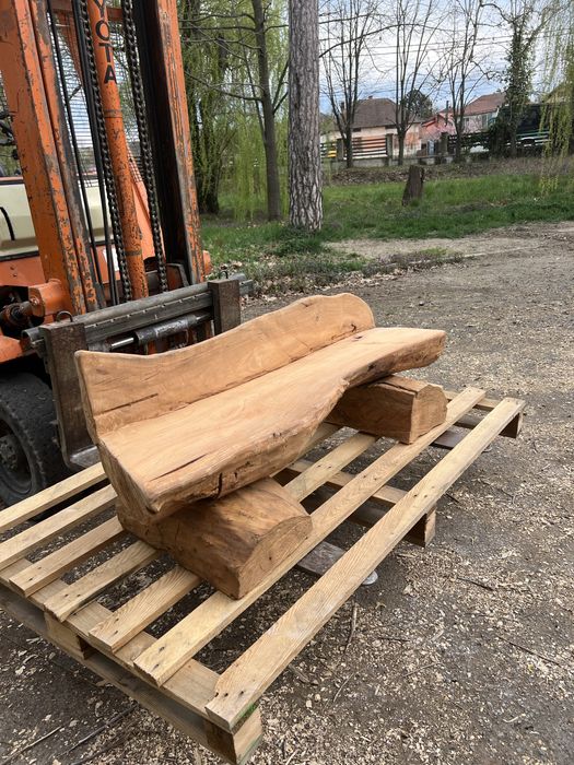 Bancă rustică din lemn masiv – trunchi natural, piesă unică, 140 cm