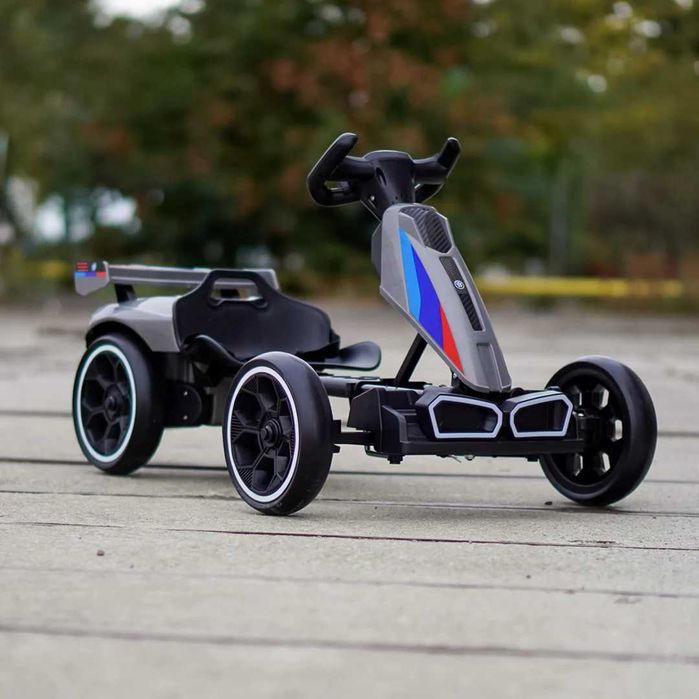 Go-Kart electric pentru copii 70W, 12V 4.5Ah, roti moi si telecomanda, culoare gri