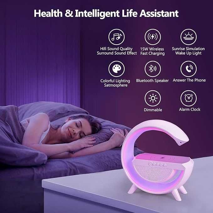 Statie incarcare wireless 3 in 1 cu lampa RGB si boxa bluetooth