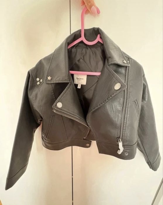 Pepe Jeans London, Jacheta biker de piele ecologica Allure, Negru, 104 cm