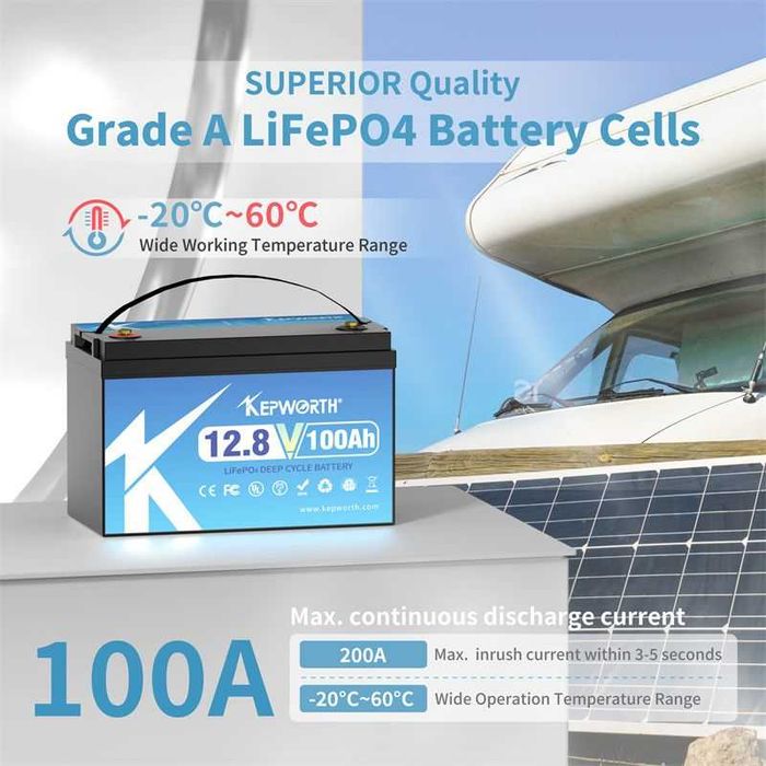 Акумулатор, батерия, 12V100AH LiFePO4 Battery BMS 6000+ Deep Cycle + Зарядно