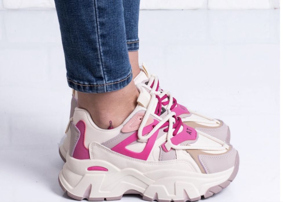 Дамски маратонки, сникърси, бежаво, розово