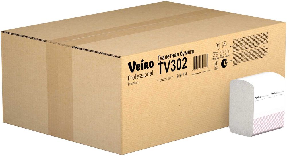 Туалетная бумага V сложения, двухслойная, Veiro Professional, 250 лист