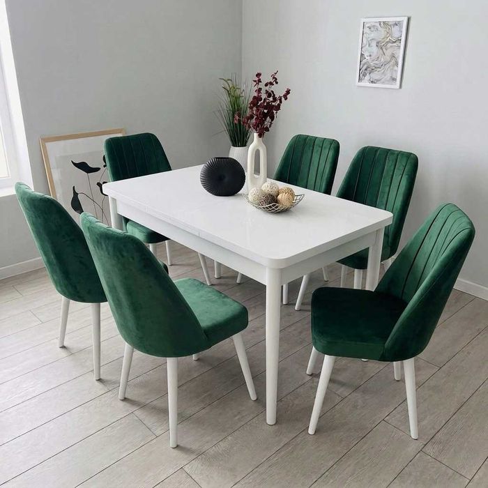 НОВИ! Комплект разтегателна трапезна маса + 6 стола