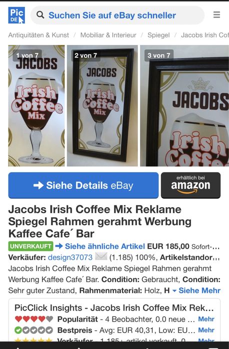 Mid Century Oglinda reclama  cafea - Jacobs-