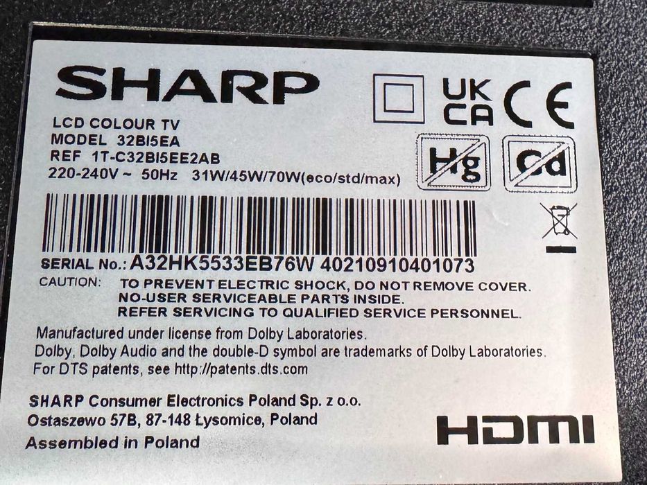 Телевизор SHARP 32BI5EA LED SMART TV 81.0 см