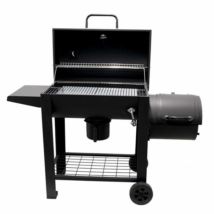 Gratar cu afumatoare din otel, capac si roti deplasare 66x42 cm