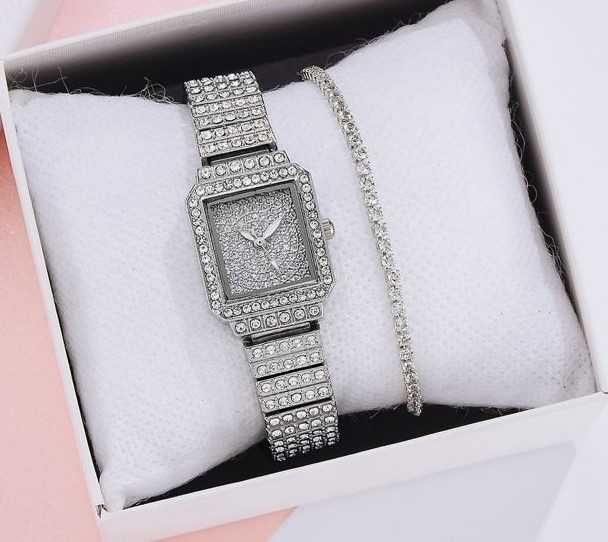 Lot ceas valentines argintiu femei nou strasuri