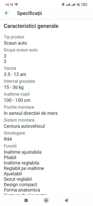 Vând scaun auto înălțător pentru copii, Hifold the fit and fold Booster, Rosu/Negru, 3.5 - 12 ani