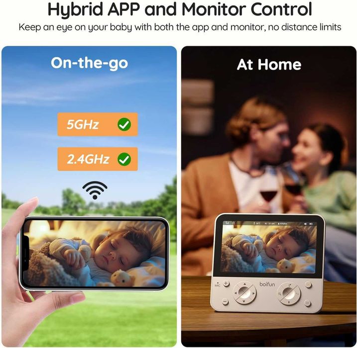 Запечатан 2K AI Бебефон BOIFUN – 5.5", WiFi, Нощно виждане, AI датчици