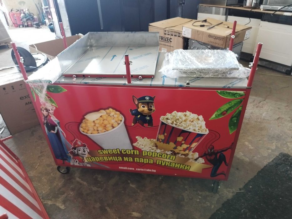 количка за царевица на пара,скара,пуканки,захарен памук