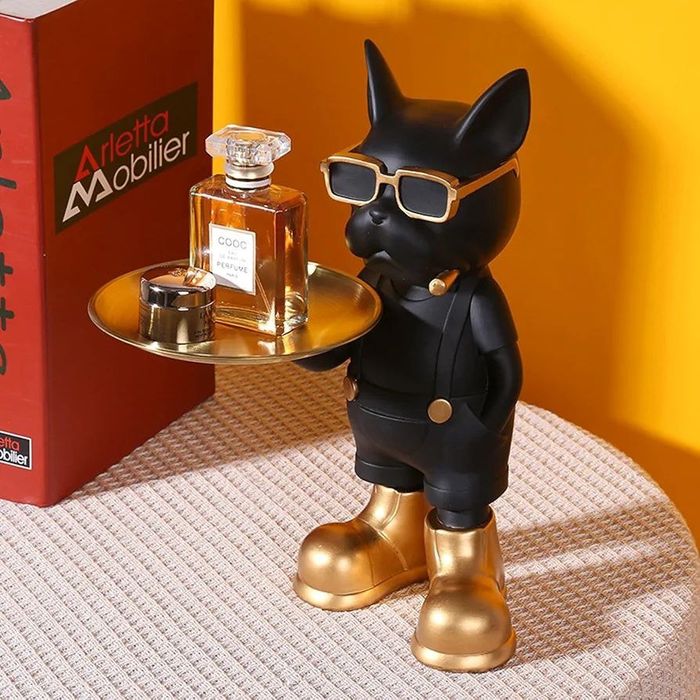 Статуэтка подставка фигурка декоративный бульдог с подносом