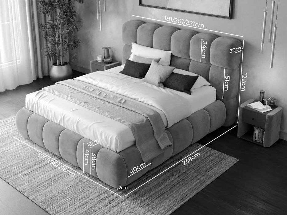 Pat Tapitat Espera tip bubble cu somiera fixa Roz Velluto 14 - Transport Gratuit