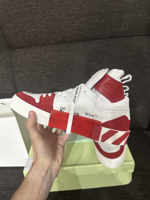 Off-White Vulcanized Hi Top White Red