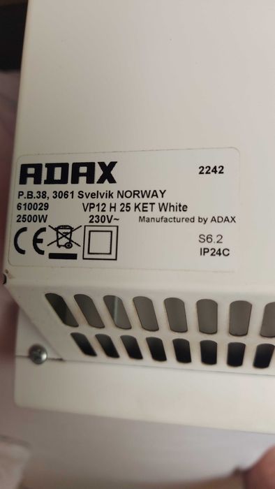 Конвектор ADAX VP12 H25 KET (2500 W) с гаранция