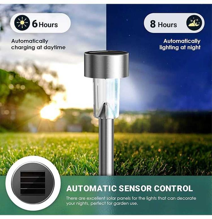 Нови Соларни LED Лампи за Градина и Пътека 8ч Светене 6 броя Комплект