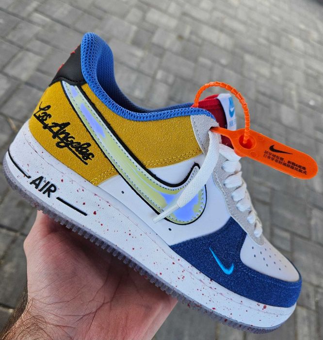 Nike Air Force 1 Los Angeles Alb-Galben-Albastru