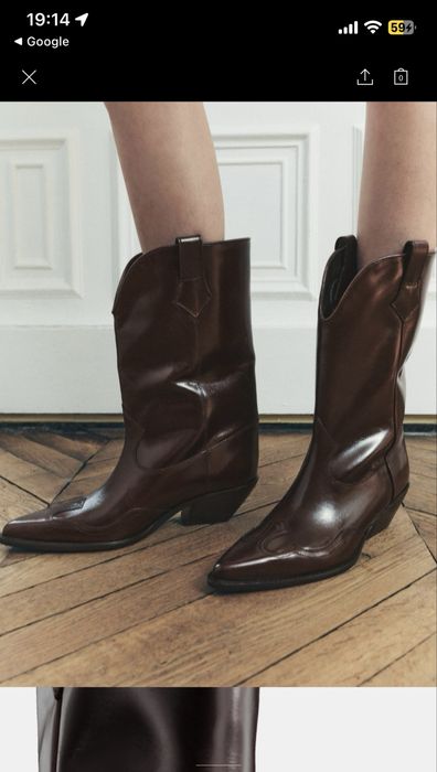Zara кожени каубойски ботуши