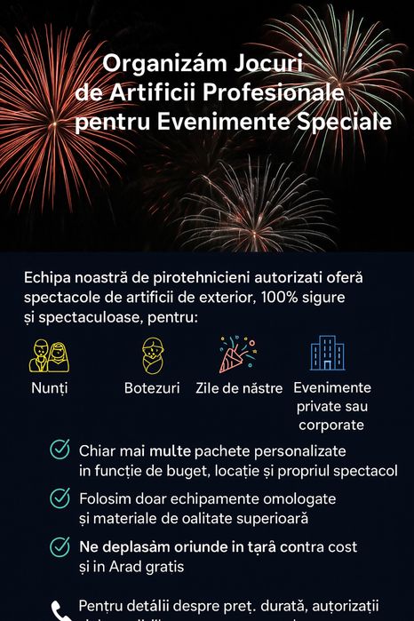 Organizăm Jocuri de Artificii Profesionale pentru Evenimente Speciale
