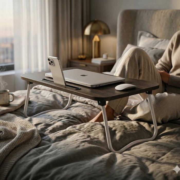 Мултифункционална сгъваема маса за лаптоп или хранене, с поставка.