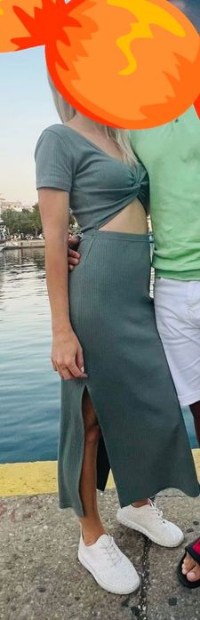 Рокля, зелена, миди дължина, лятна  дълга