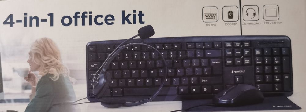 Офис комплект-мишка, клавиатура, пад и слушалки