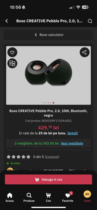 Vand Boxe CREATIVE Pebble Pro, 2.0, 10W, Bluetooth, negru