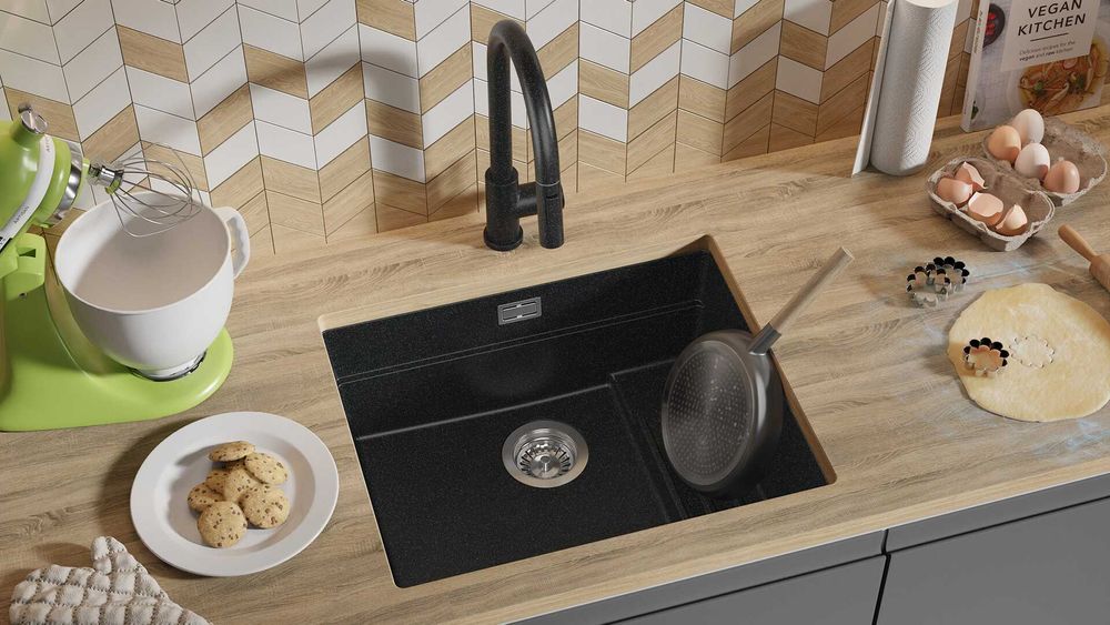 Графит гранитна мивка за вграждне под плот Прага 60 Level 560 x 470 мм