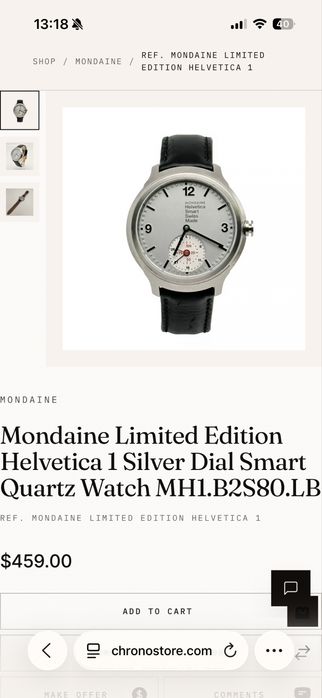 mondaine helvetica 1 smart limited edition (mh1.b2s80) diameter