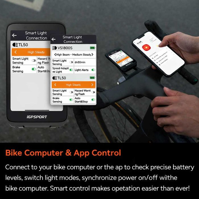 Задна SMART LED стоп светлина за велосипед IGPSPORT TL50, USB-C, IPX7, Bluetooth
