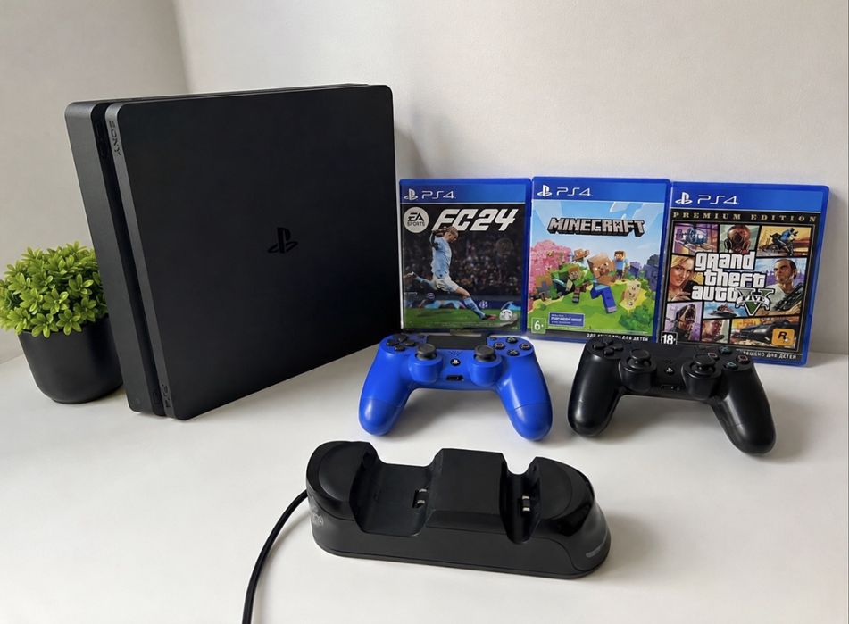 Sony PlayStation 4 Slim 500GB + 2 геймпада + 3 игры