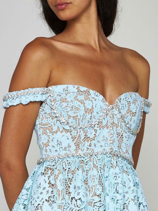 Рокля Self-portrait S/XS/UK8 синя дантела официална midi корсет криста