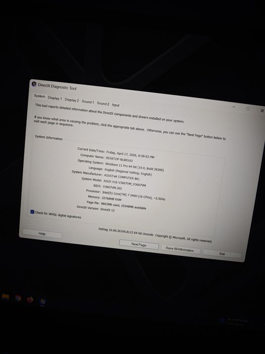 Laptop gaming ASUS V16 V3607VM-RP030WS 16"1920x1200 144Hz Core i7 32GB 1TB SSD NVMePCle 4.0 NVIDIA Geoe RTX5060