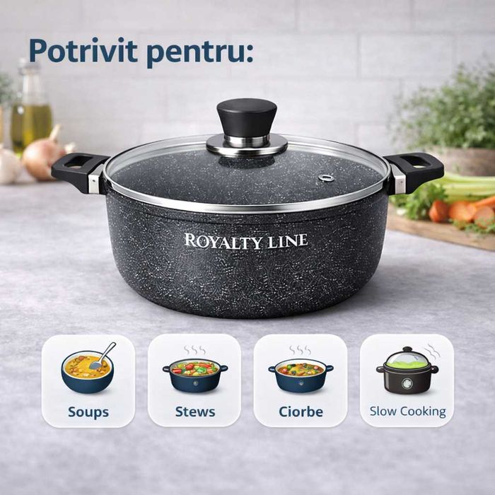 Oala din aluminiu turnat cu capac 24 cm Royalty Line