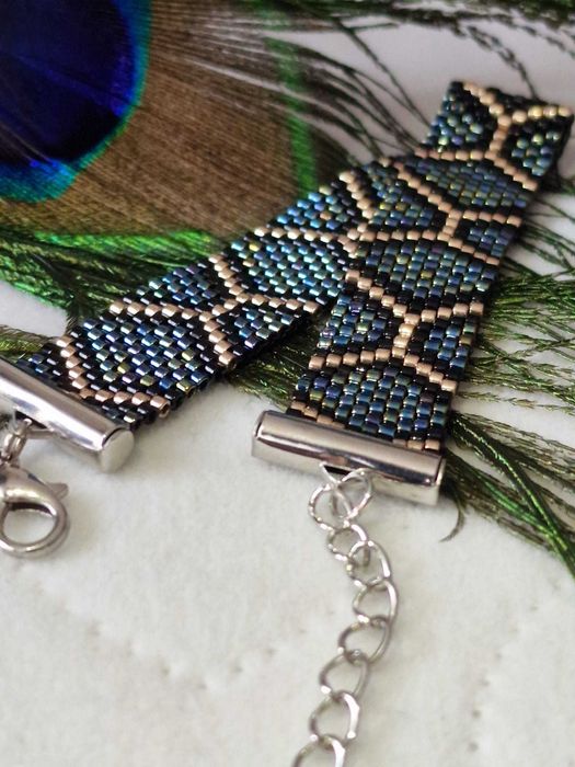 Brățară handmade elegantă Miyuki, albastru metalizat și negru
