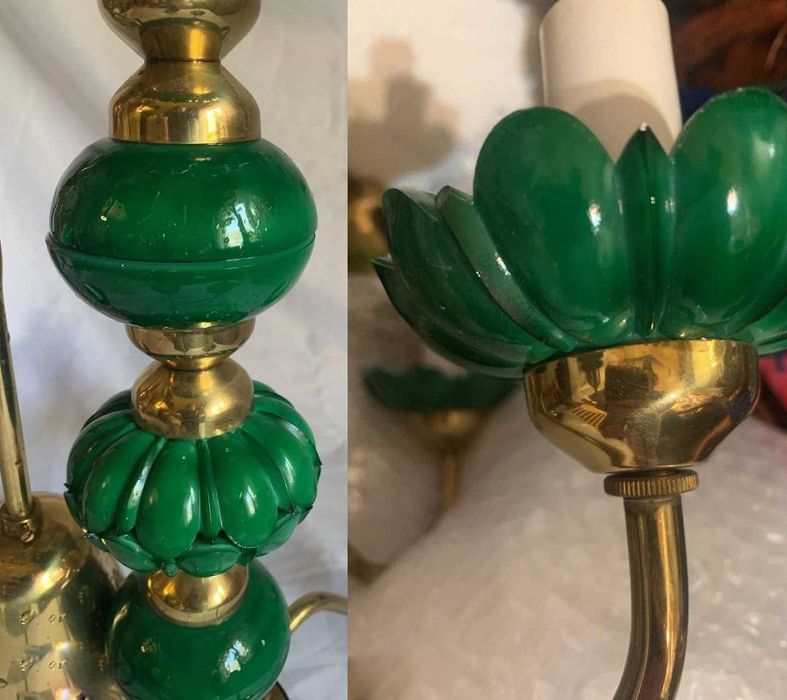 Люстра 5 рожков, малахитовое стекло, Чехословакия, есть 2 штуки