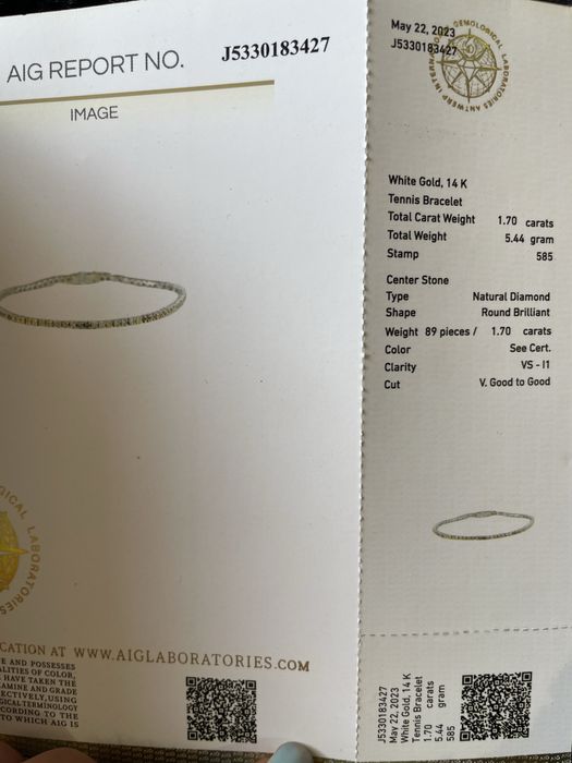 Невероятна тенис гривна от бяло злато и натурални диаманти