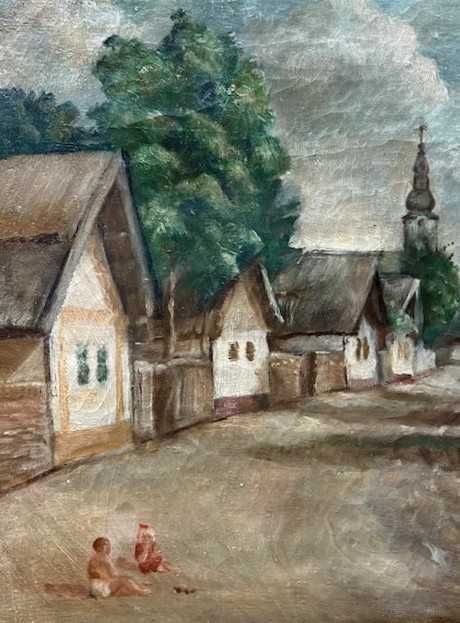 "DOI PRIETENI PE ULITA" Tabl0u vechi, realiz in ul>pza> 75x60 cm semn