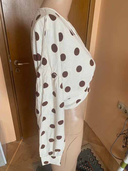 Дамска блуза Zara с десен точки, размер М/L, лен и памук