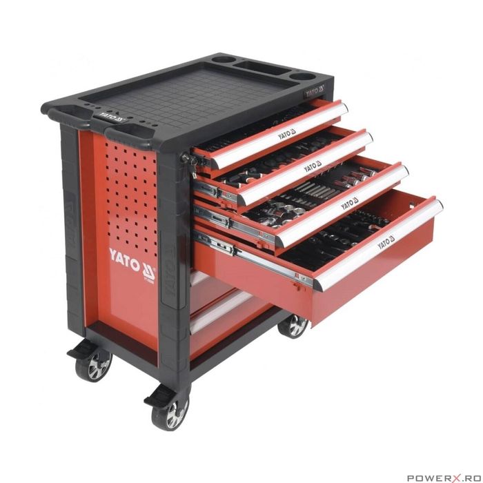 Dulap scule complet echipat 177 piese, chei tubulare, fixe, clicheti,