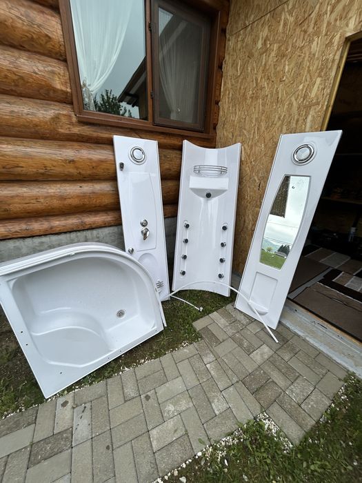 Cabină de duş semirotundă cu hidromasaj