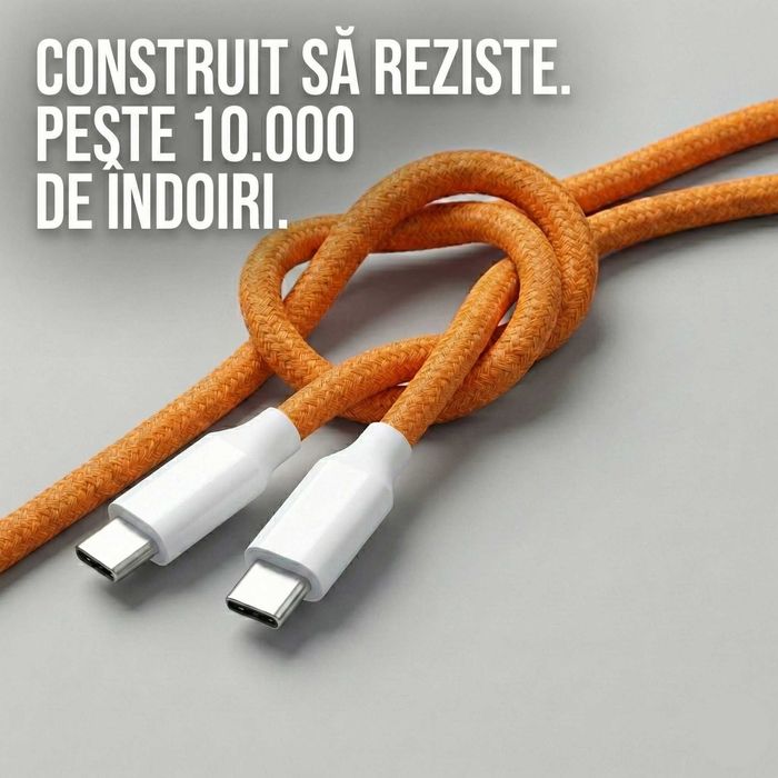 Cablu USB-C la USB-C 60W, Wyred by Monga, 1m, Împletit, Portocaliu NOU