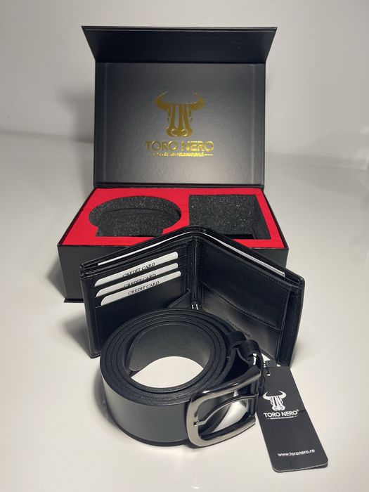 Set cadou portofel+curea din piele pentru barbati